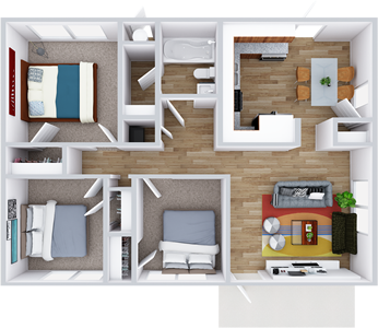 Three Bedroom / One Bath - 844 Sq. Ft.*